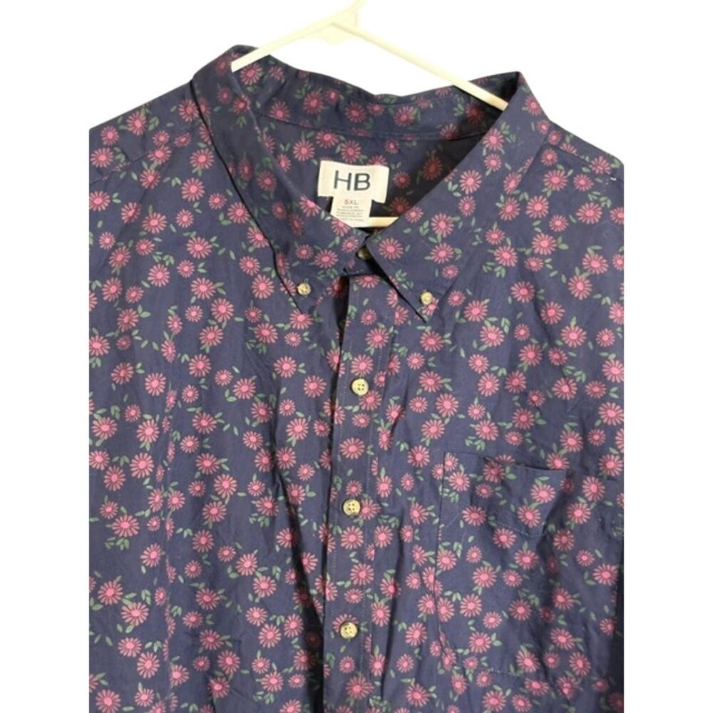HB Mens Navy Floral Button Front Dress Shirt Size 5XL